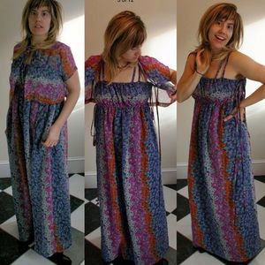 1970s vintage dress + shawl floral handmade maxi